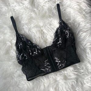 Urban Outfitters Black and Silver Embroidered Mesh Corset